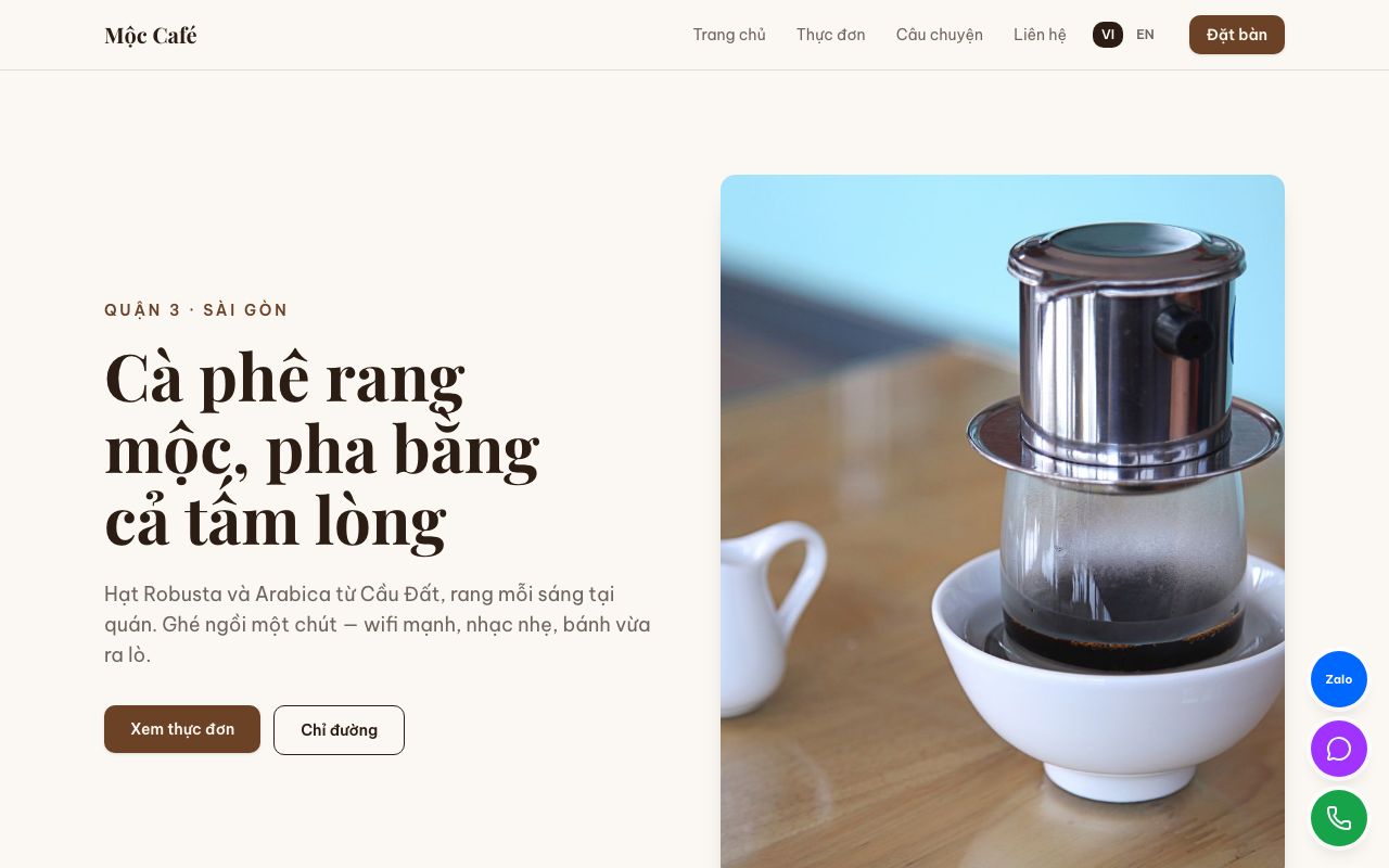 Trang chủ của mẫu Quán cà phê