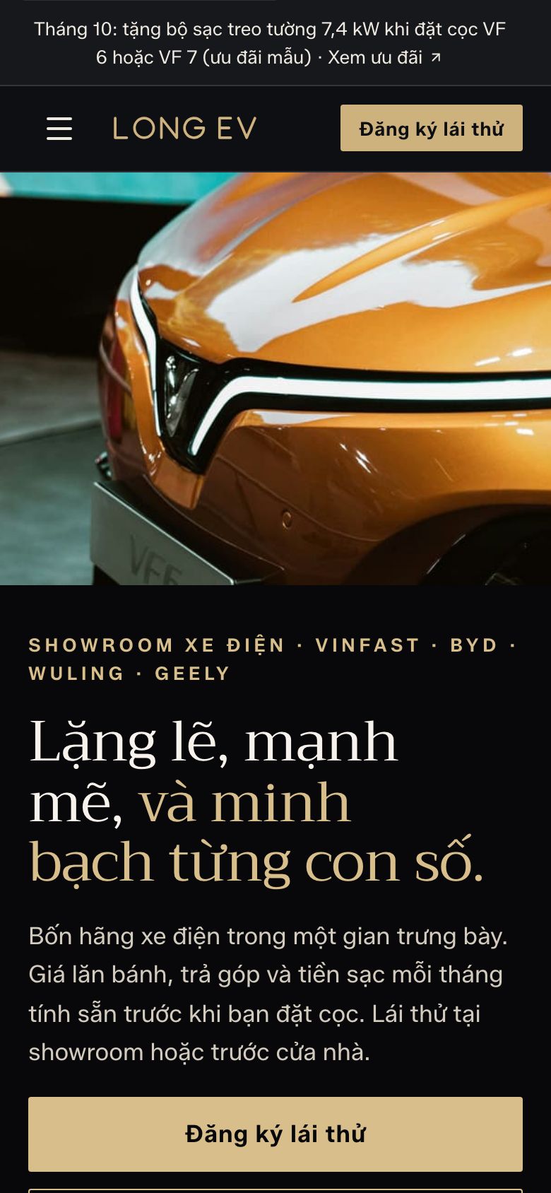 Trang chủ mẫu Long EV trên điện thoại