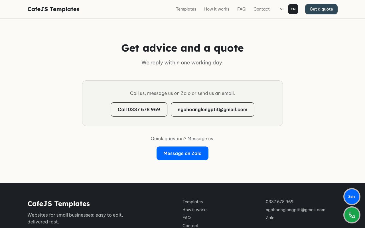 Contact of the Template gallery template