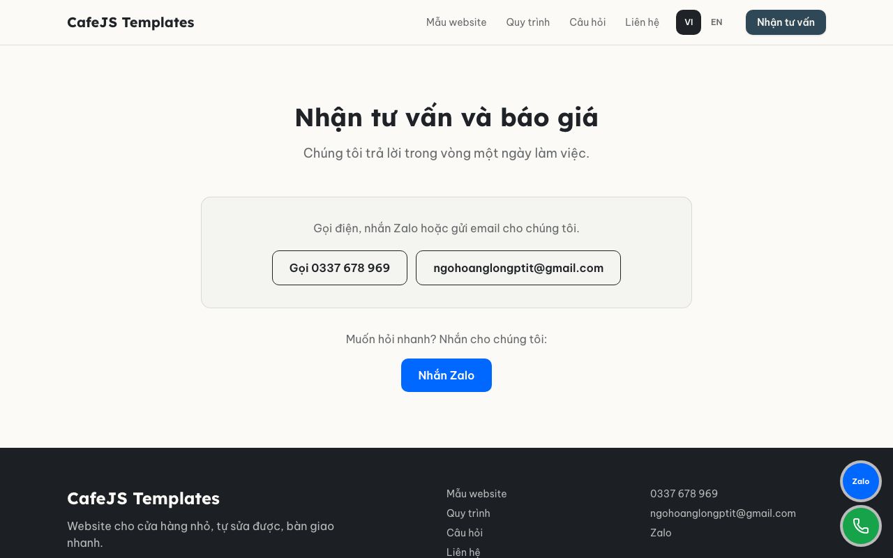 Liên hệ của mẫu Gallery mẫu website