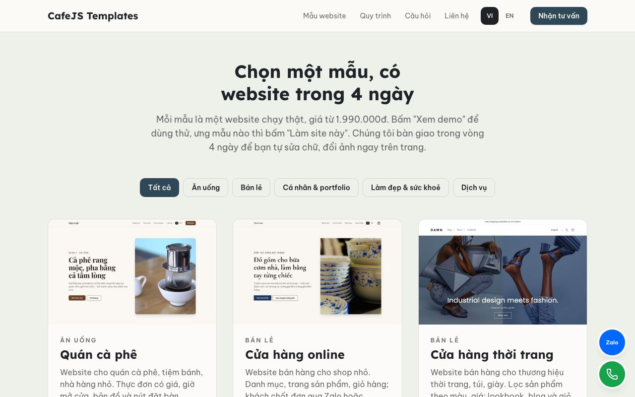Trang chủ của mẫu Gallery mẫu website
