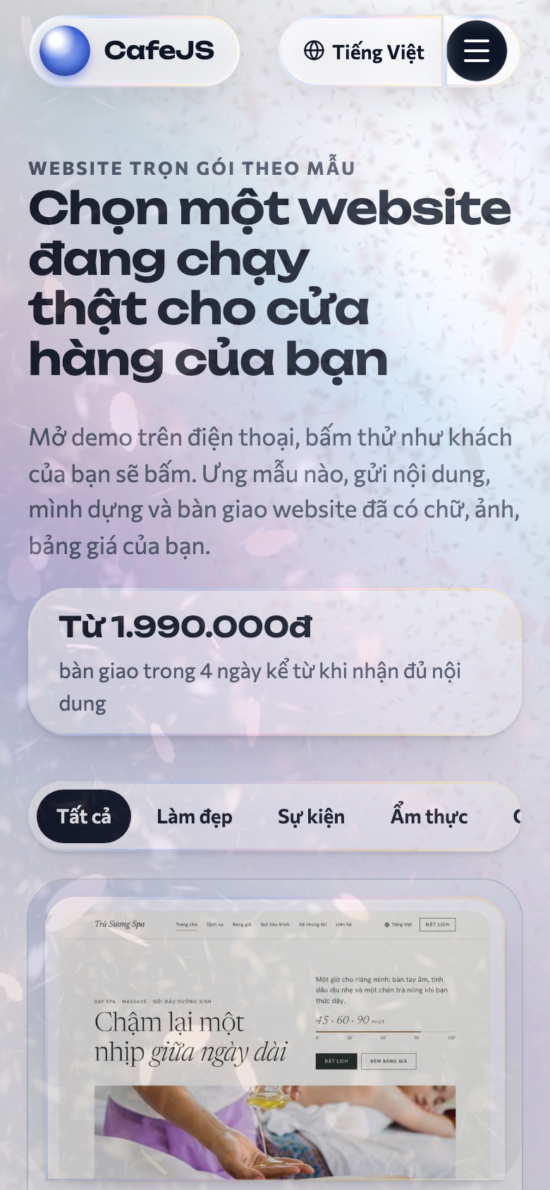 Trang chủ CafeJS trên điện thoại