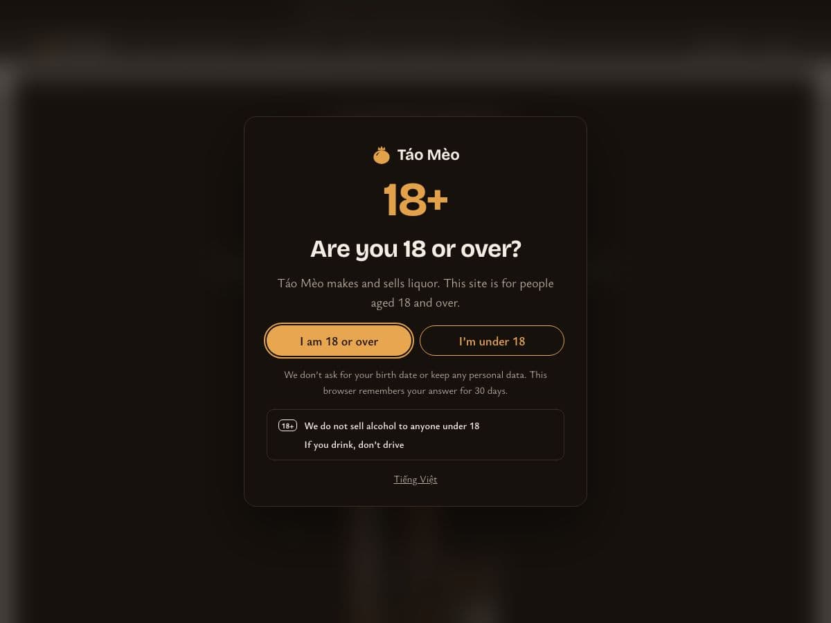 The 18+ dialog with I am 18 or over and I’m under 18 buttons, and the two notices about not selling to under-18s and not drinking and driving