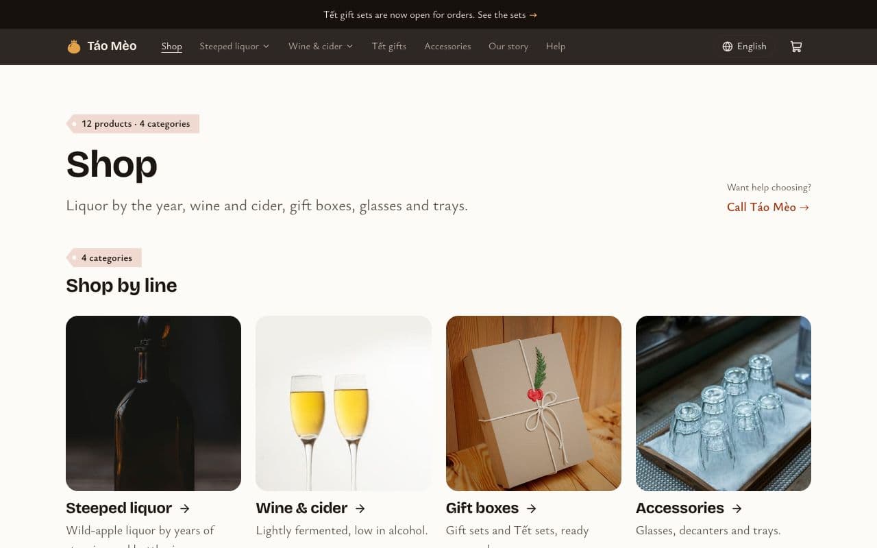 The Shop page of the Liquor & gifts template