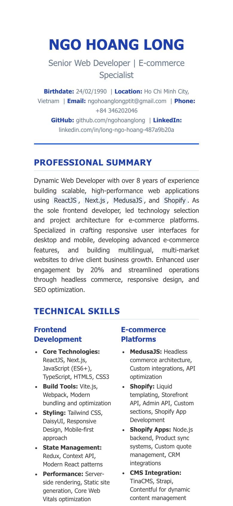 Mẫu CV trên điện thoại
