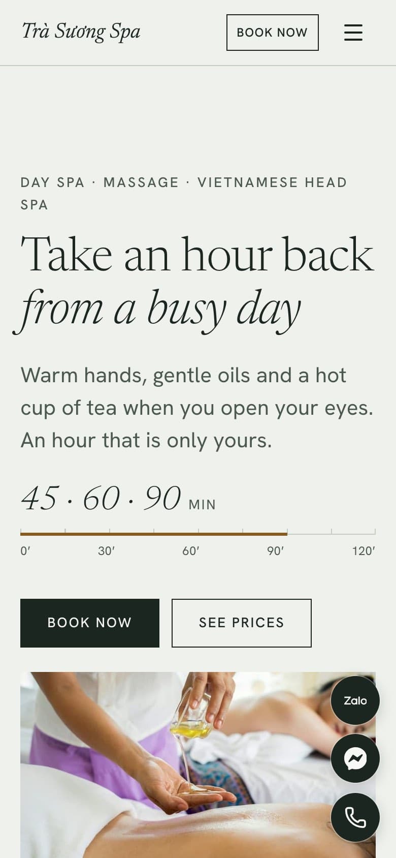 Spa template home page on a phone