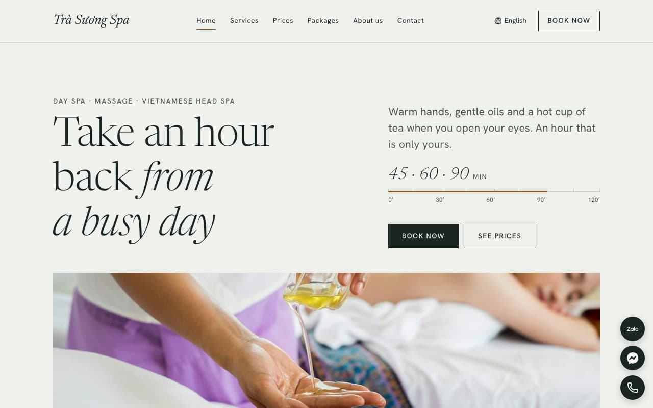 Home page of the Spa & wellness template on a computer