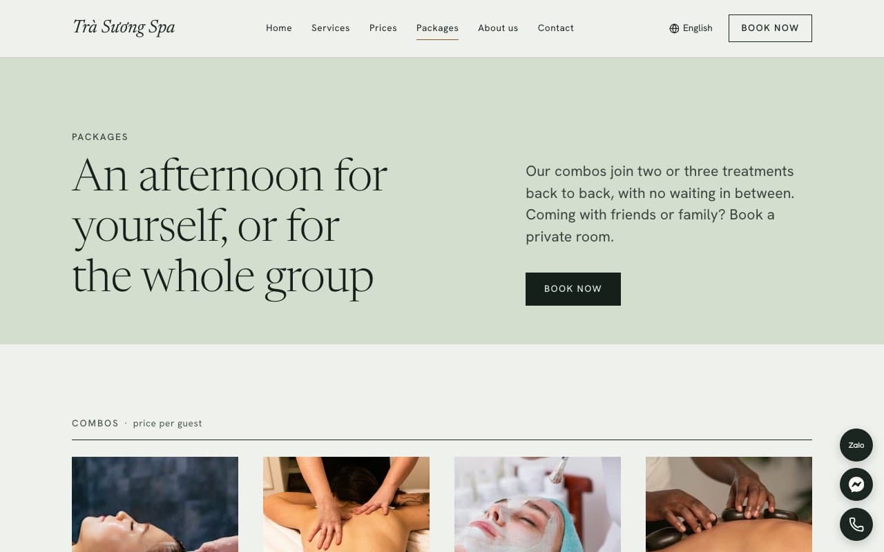 The Packages page of the Spa & wellness template