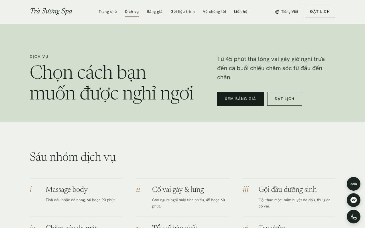 Trang Dịch vụ của mẫu Spa & chăm sóc sức khoẻ