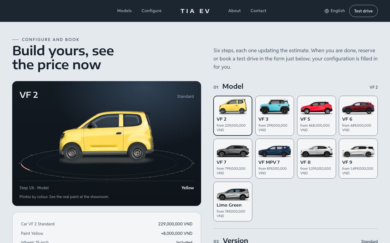 Configure and book of the Single-brand EV showroom template