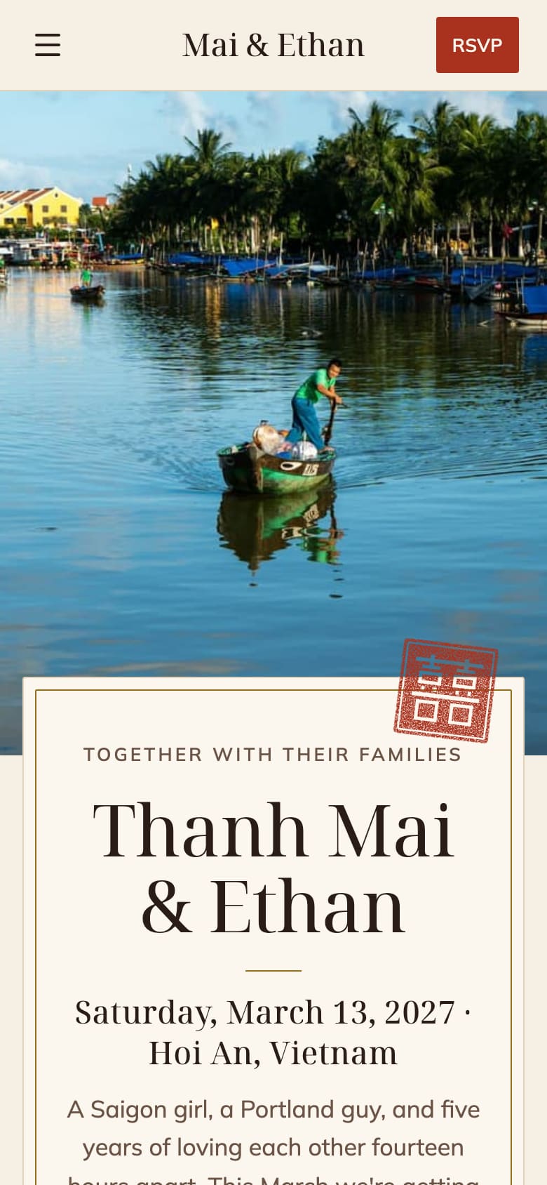 Wedding template home page on a phone