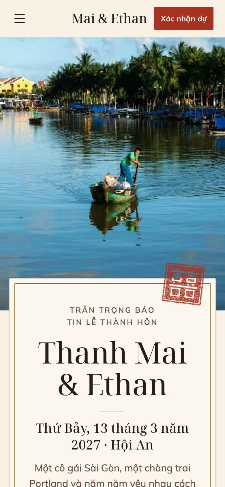 Trang chủ mẫu website cưới trên điện thoại